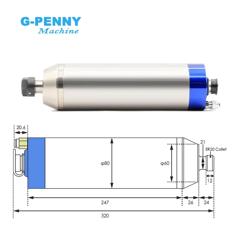 G-Penny 2.2kw ER20 D80 12000rp - 2.2Kw Water Cooled Spindle Kit Vfd incelemesi ve fiyatı